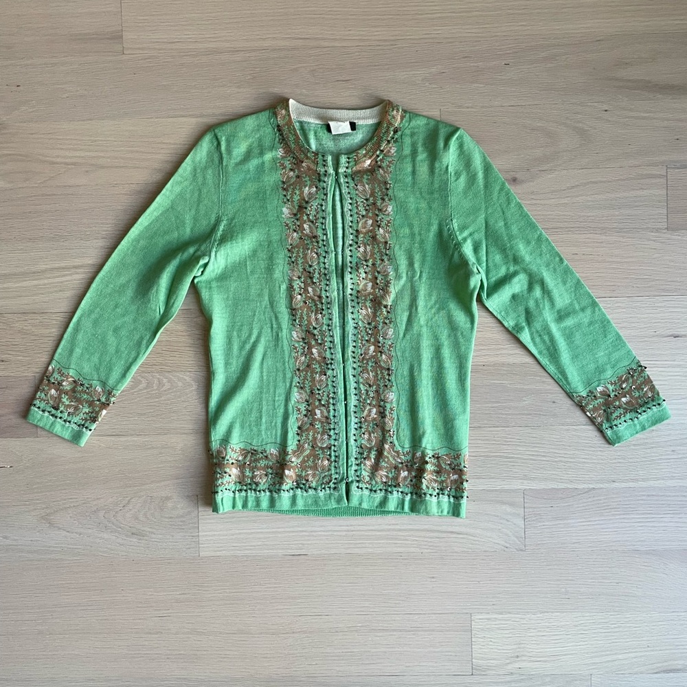 Vintage J Crew Green Embroidered Cardigan PXS